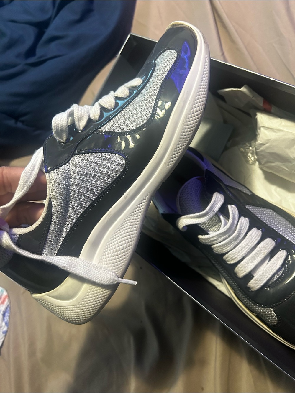 Prada Black and White Low-Top Lace-Up Sneakers